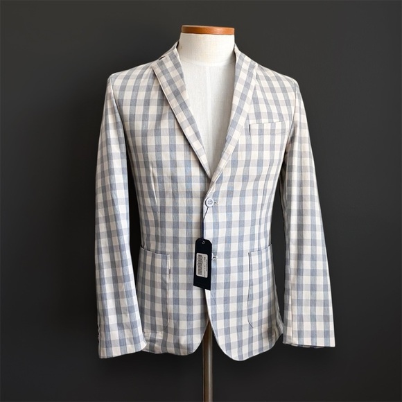 Men's Gray Checkered Blazer Sport Coat Suit Jacket Preppy Cocktail Office Dapper - Picture 1 of 8